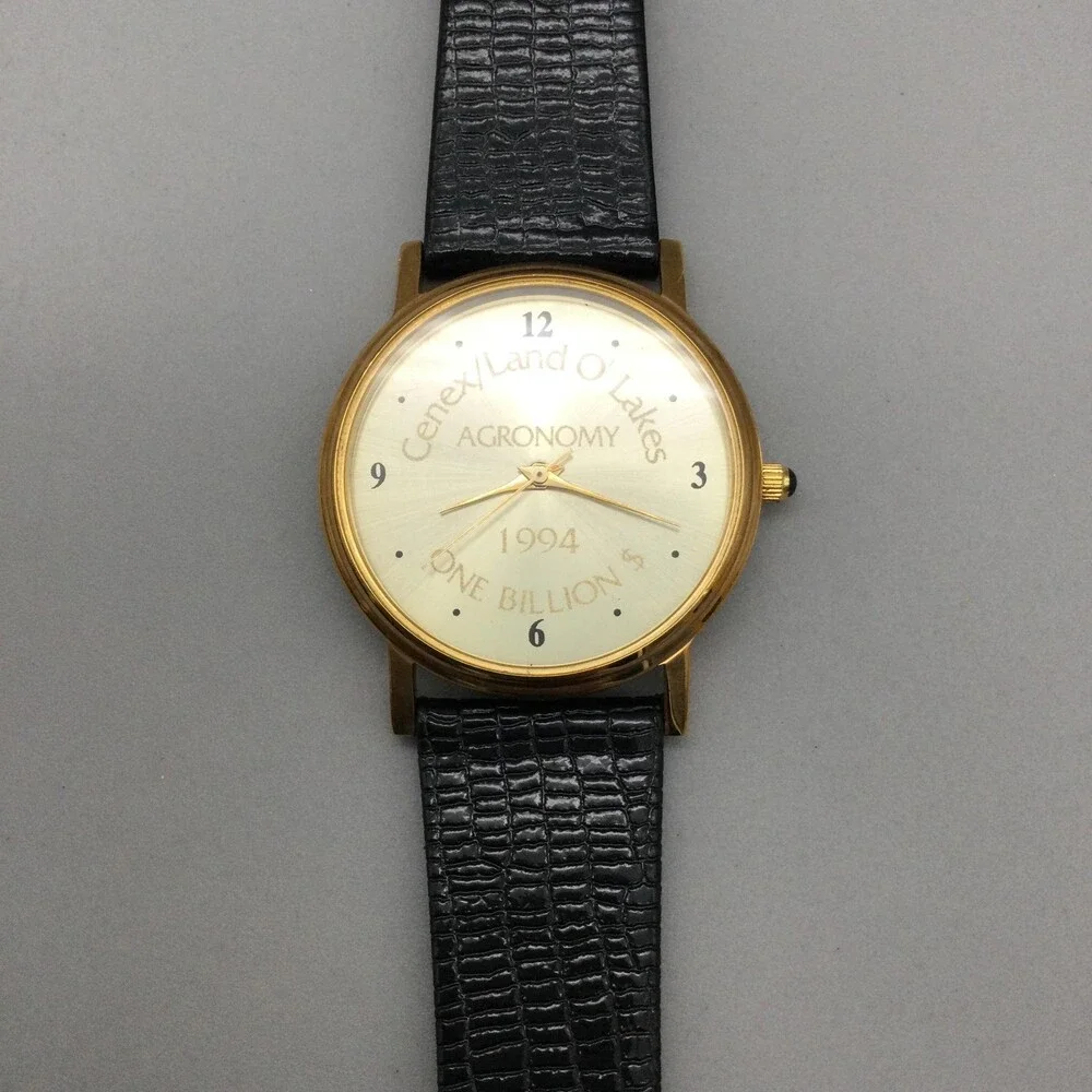 Vintage Cenex Land O' Lakes Mens Watch 33mm Gold Tone Leather 1994 New Battery